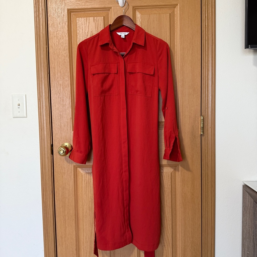 Nine West Vibrant Orange Long Sleeve Dress